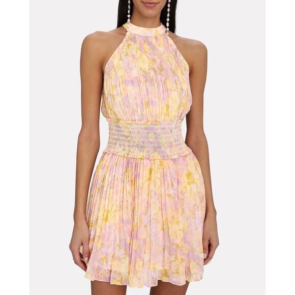 Rococo Sand Faye High Neck Floral Print Pleated Mini Dress Size Large - Picture 1 of 7